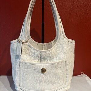 Coach Ergo White Pebble Leather Legacy Stripe Shoulder Bag